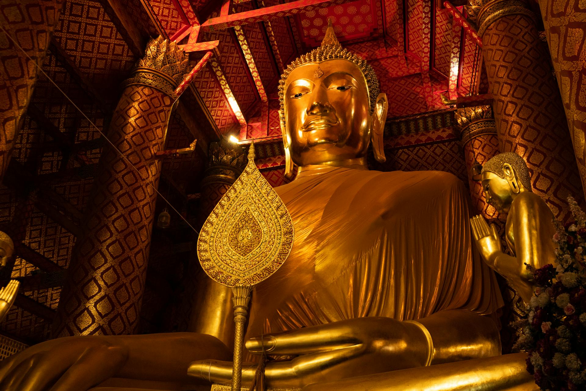 Ayutthaya Golden Statue inside the Buddhist Pagoda, Thailand